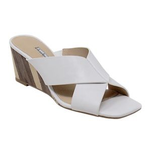 White with wooden wedge sandal
